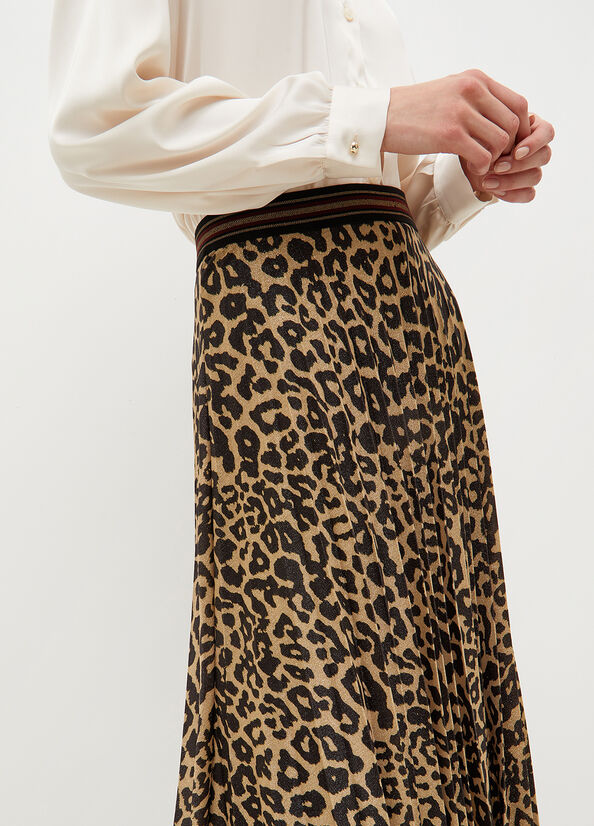 Falda Liu Jo Animal Print Plisado Mujer Marrones | FIC-164539