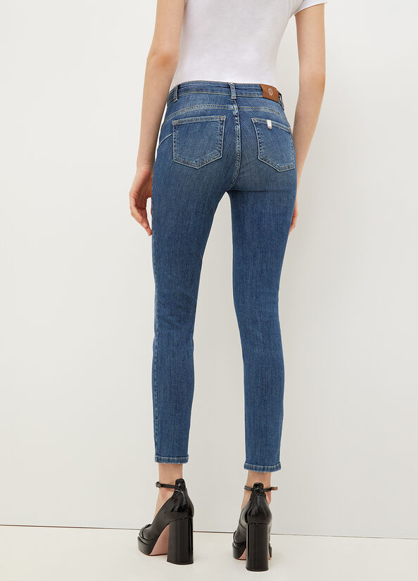 Jeans Skinny Liu Jo Bottom Up With Gemstones Mujer Azules | BHZ-635489