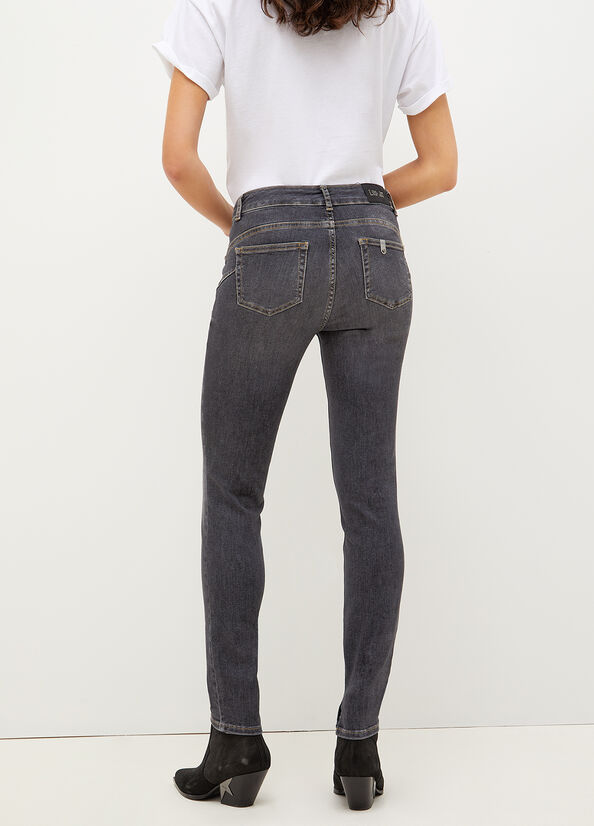 Jeans Skinny Liu Jo Bottom Up With Gemstones Mujer Gris Oscuro | HBN-370129