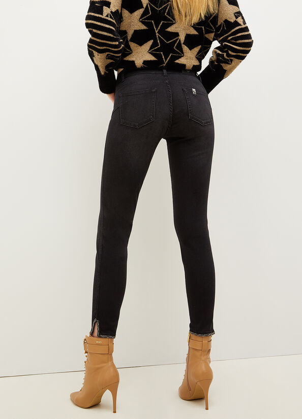 Jeans Skinny Liu Jo Bottom Up With Gemstones Mujer Negras | JOA-953014