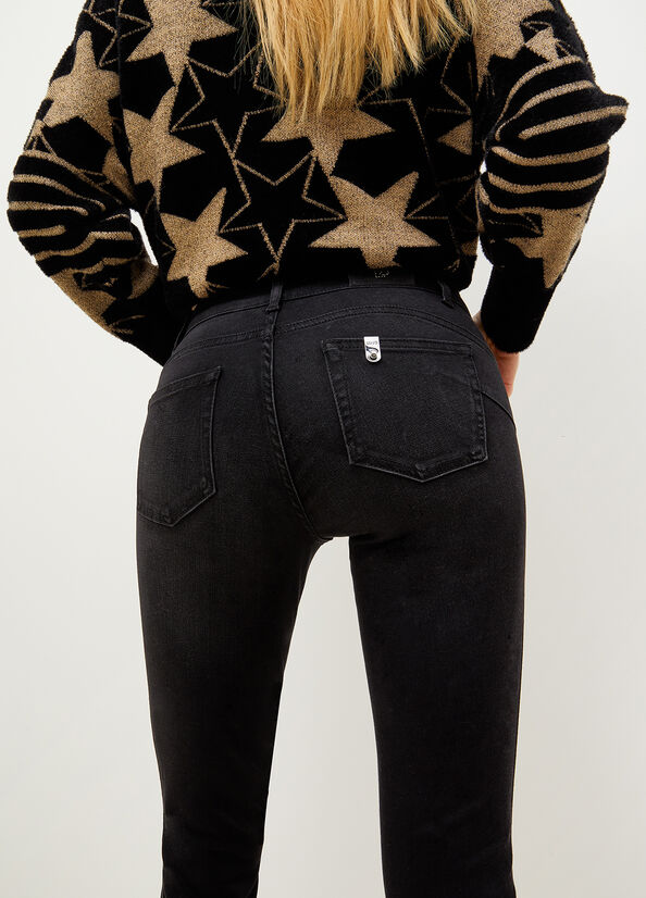 Jeans Skinny Liu Jo Bottom Up With Gemstones Mujer Negras | JOA-953014