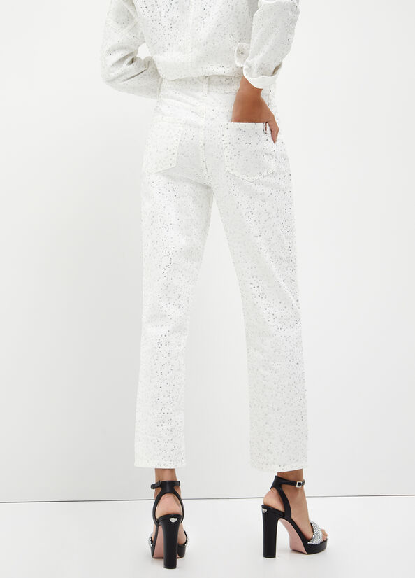 Jeans Slim Liu Jo Cropped With Diamantés Mujer Blancas | NLI-341028