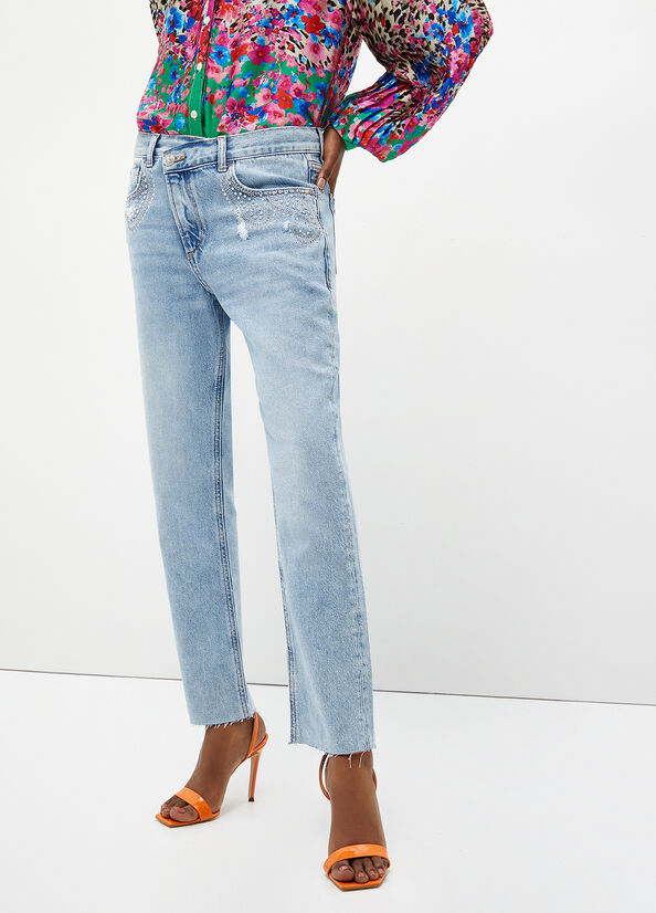 Jeans Slim Liu Jo With Jewel Appliqués Mujer Azules Claro | LHY-730491