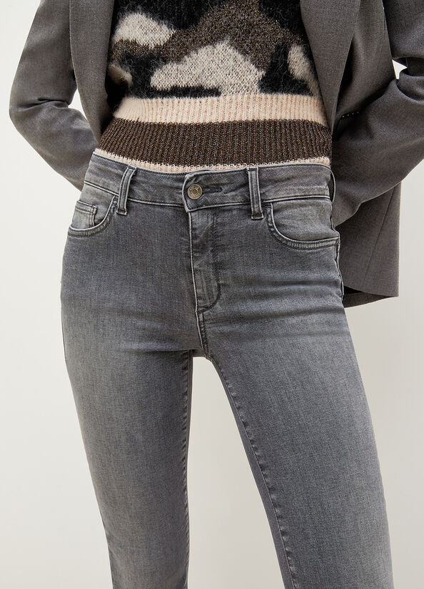 Jeans Straight Liu Jo Bottom Up With Gemstones Mujer Gris | OGU-278496