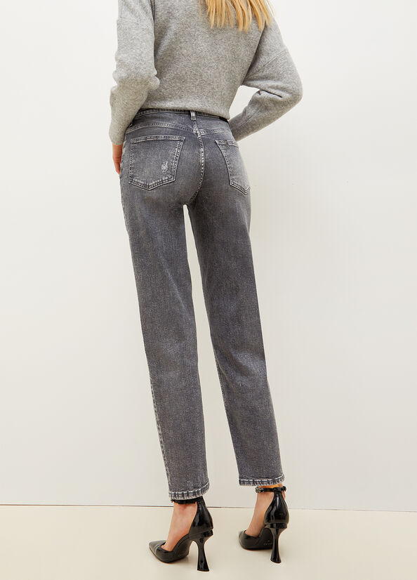 Jeans Straight Liu Jo Boyfriend With Rips Mujer Gris | RZE-724156