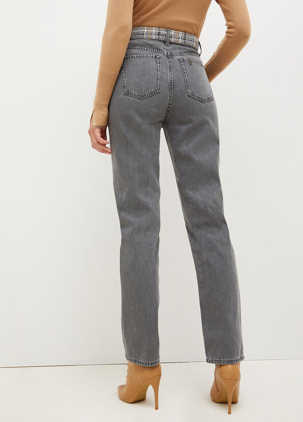 Jeans Straight Liu Jo With Bouclé Details Mujer Gris | FLB-617843