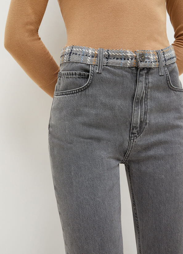 Jeans Straight Liu Jo With Bouclé Details Mujer Gris | FLB-617843