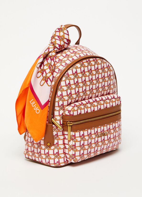 Mochilas Liu Jo With Printed Logo And Scarf Mujer Marrones | FPB-051263