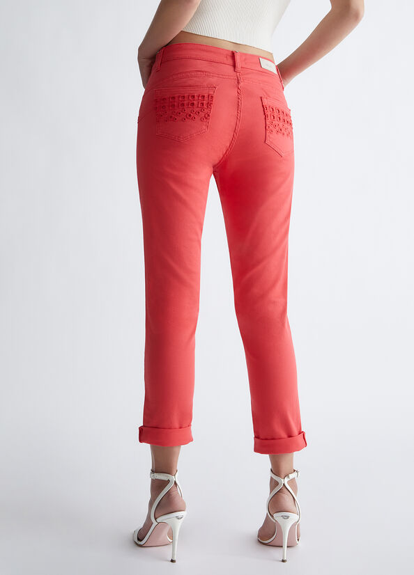 Pantalones Liu Jo Bottom Up With Embroidery Mujer Rojas | FVA-457698