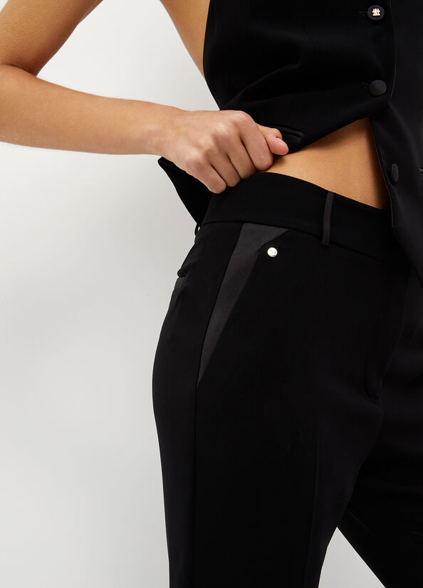 Pantalones Liu Jo Crepe Mujer Negras | PLB-561304