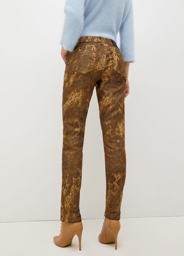 Pantalones Liu Jo Drill With Animal Print Mujer Doradas | ERB-657813