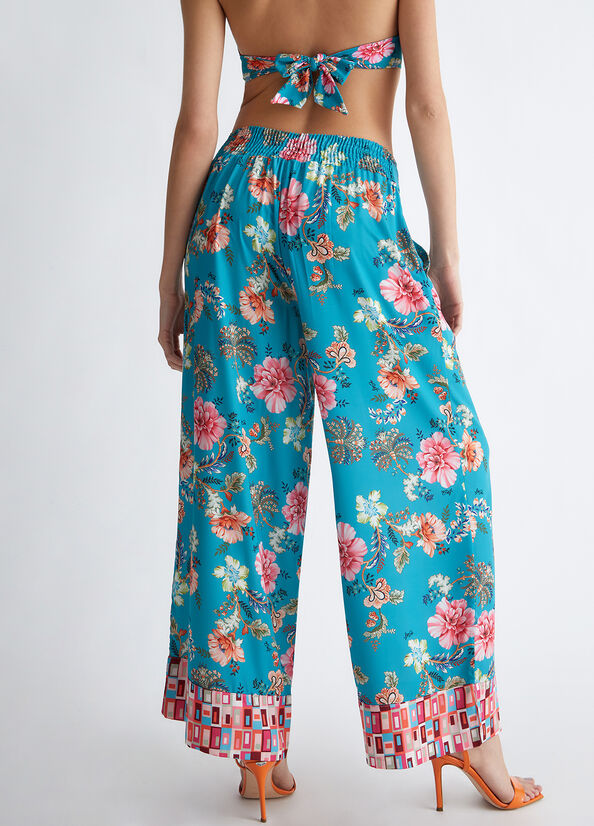 Pantalones Liu Jo Floral Mujer Turquesa | PBF-648231