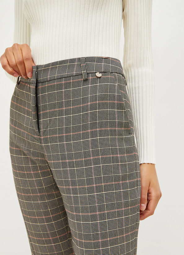 Pantalones Liu Jo Glen Plaid Cigarette Mujer Gris | VIL-512064