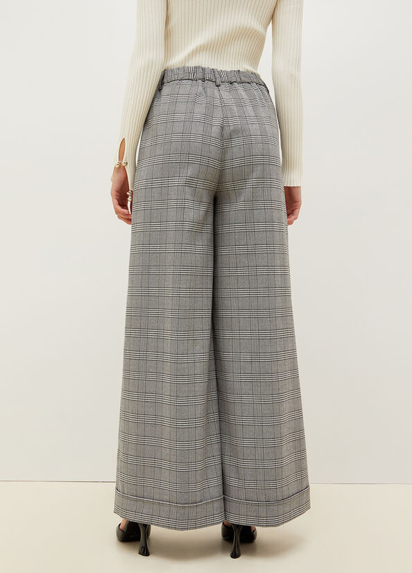 Pantalones Liu Jo Glen Plaid Palazzo Mujer Gris | OMT-805437