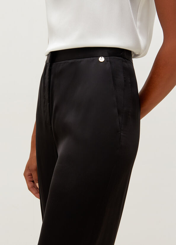 Pantalones Liu Jo High-Rise Satin Mujer Negras | EZF-067812