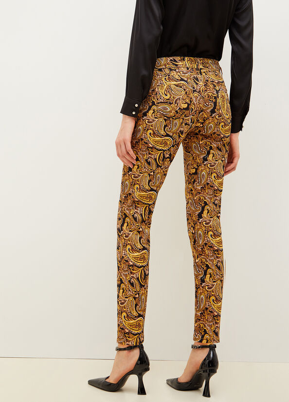 Pantalones Liu Jo Paisley In Drill Mujer Negras Amarillo | PZV-493751