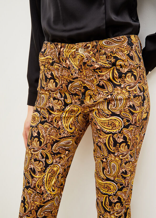 Pantalones Liu Jo Paisley In Drill Mujer Negras Amarillo | PZV-493751