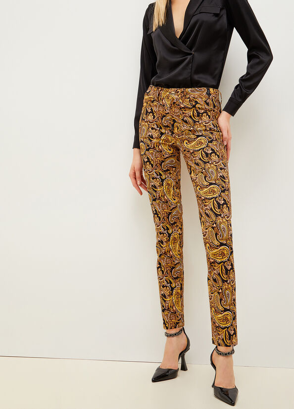 Pantalones Liu Jo Paisley In Drill Mujer Negras Amarillo | PZV-493751