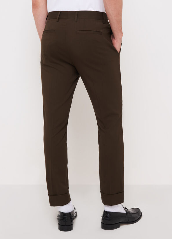 Pantalones Liu Jo Slim Fit Chinos With Turn-Up Hombre Marrones Oscuro | OBS-953680