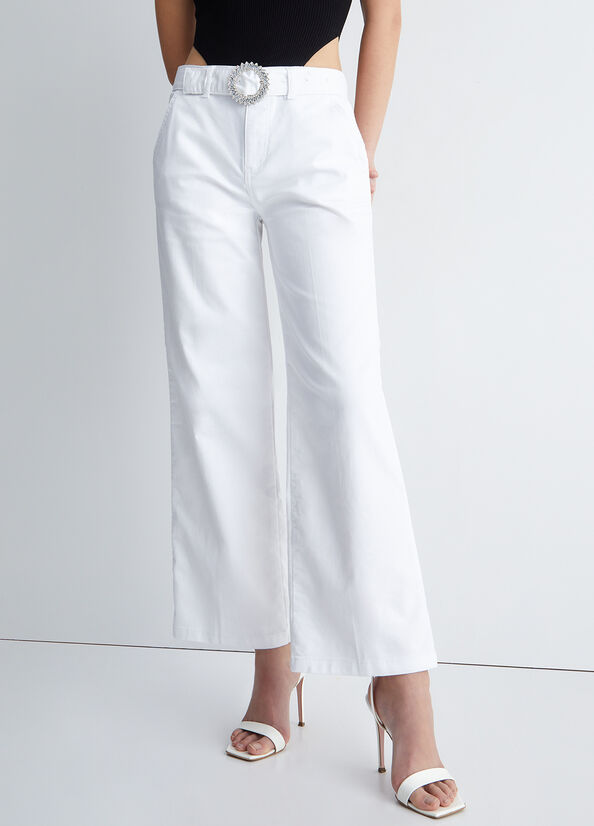 Pantalones Liu Jo With Jewel Hebilla Mujer Blancas | ZXF-157380