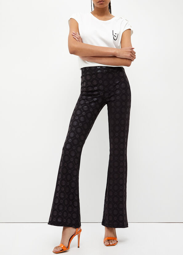 Pantalones Liu Jo With Monogram Print Mujer Negras | QTV-216345