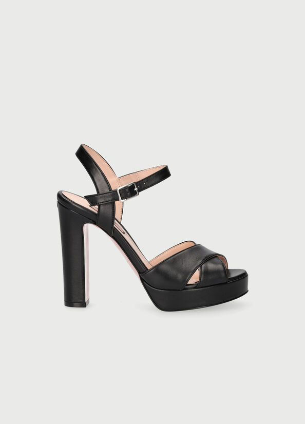 Sandalias Liu Jo Cuero With Anchos Heel Mujer Negras | VYF-984671