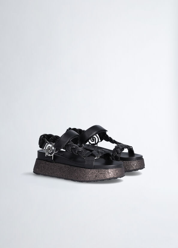 Sandalias Liu Jo Plataforma With Braiding Mujer Negras | LHU-463701