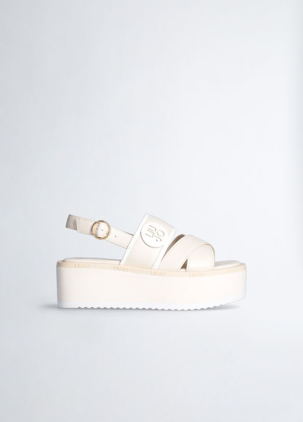 Sandalias Liu Jo Plataforma With Logo Mujer Blancas | OYH-437210