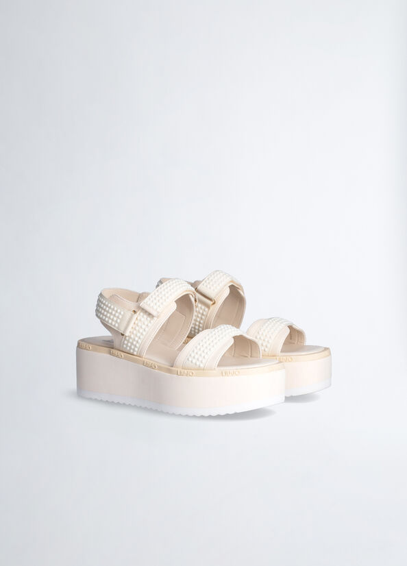 Sandalias Liu Jo Plataforma With Micro Beads Mujer Blancas | JAD-853619