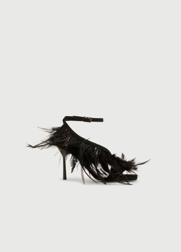 Sandalias Liu Jo With Heel And Feathers Mujer Negras | FYB-142038