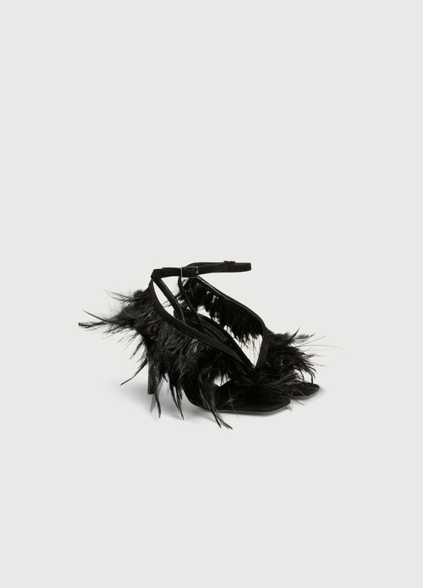 Sandalias Liu Jo With Heel And Feathers Mujer Negras | FYB-142038