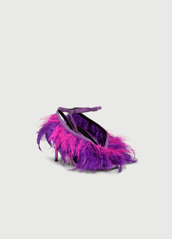 Sandalias Liu Jo With Heel And Feathers Mujer Moradas | UME-513289