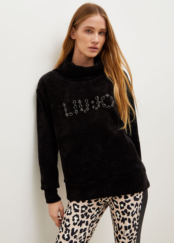 Sudaderas Liu Jo With Logo And Gemstones Mujer Negras | IGB-378195