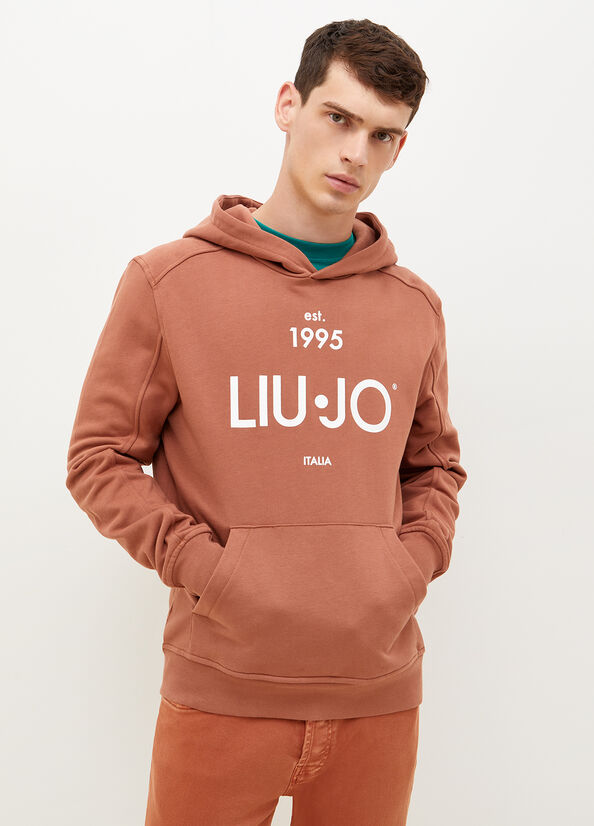 Suéteres Liu Jo 1995 Logo Hoodie Hombre Marrones | PBG-829015