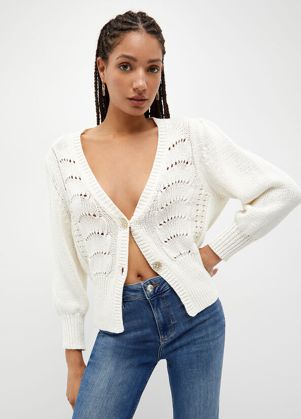 Suéteres Liu Jo Algodon Crochet Cardigan Mujer Blancas | HCT-402159