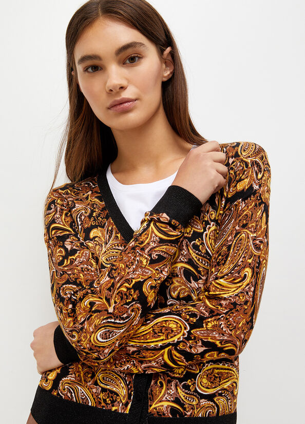 Suéteres Liu Jo Cardigan With Paisley Print Mujer Negras Amarillo | UWT-832504