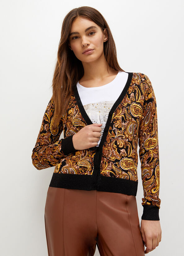 Suéteres Liu Jo Cardigan With Paisley Print Mujer Negras Amarillo | UWT-832504