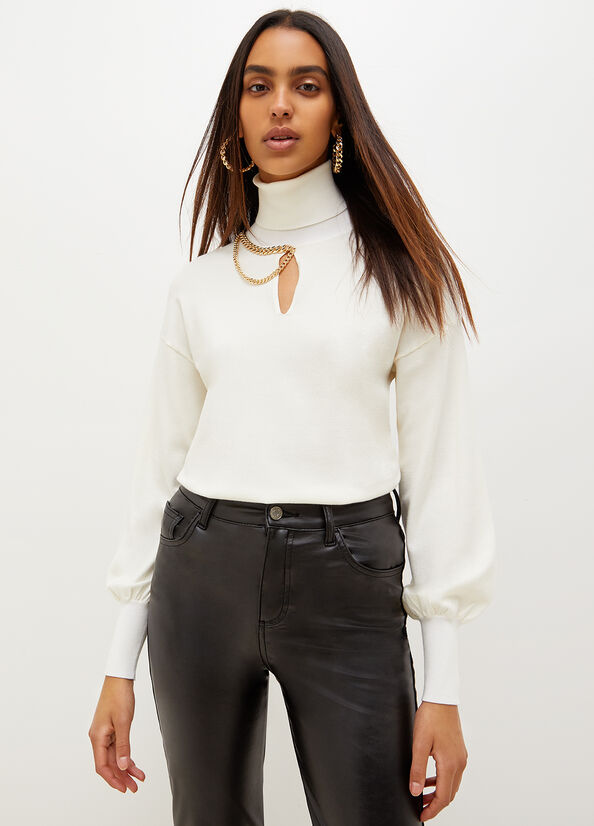 Suéteres Liu Jo Eco-Friendly Turtleneck With Chain Mujer Blancas | OPD-513862