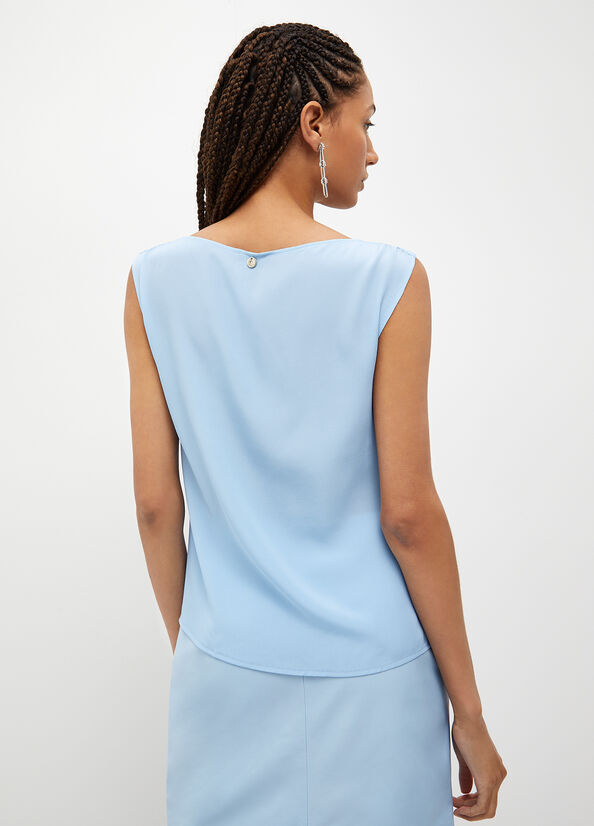 Tops Liu Jo Crepe De Chine Mujer Azules Claro | VAY-483507