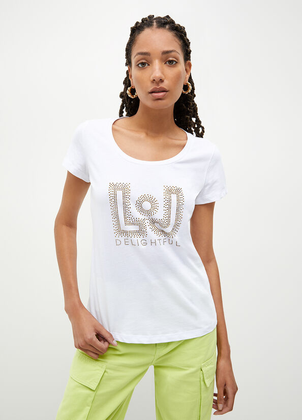 Tops Liu Jo Eco-Friendly With Gemstones Mujer Blancas | QOL-950674