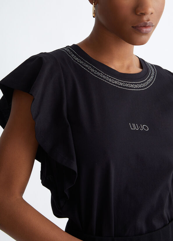 Tops Liu Jo Eco-Friendly With Gemstones Mujer Negras | QZX-456923