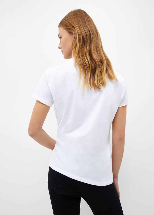 Tops Liu Jo Eco-Friendly With Logo Mujer Blancas | EIO-041376