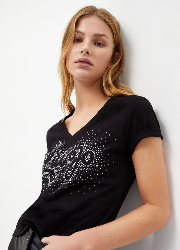 Tops Liu Jo Eco-Friendly With Logo Mujer Negras | EIT-748692