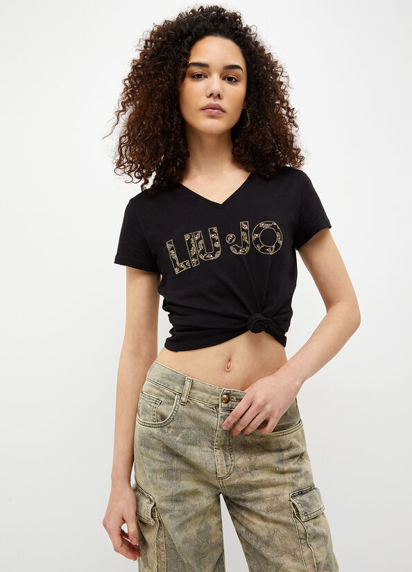 Tops Liu Jo Eco-Friendly With Logo Mujer Negras | MAT-362485