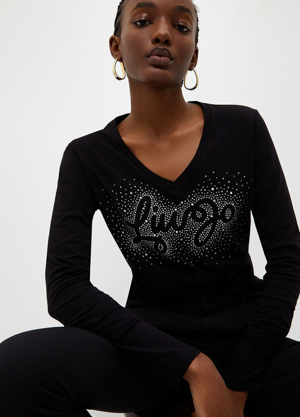 Tops Liu Jo Eco-Friendly With Logo Mujer Negras | WIC-718024