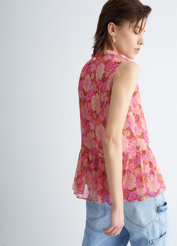 Tops Liu Jo Floral Mujer Rosas | ZFQ-176805