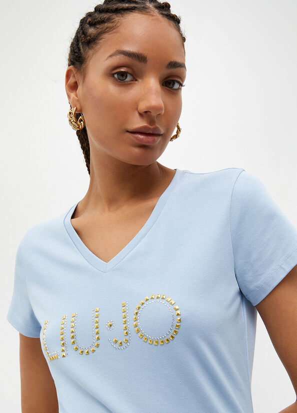 Tops Liu Jo With Logo And Studs Mujer Azules Claro | CHQ-890643