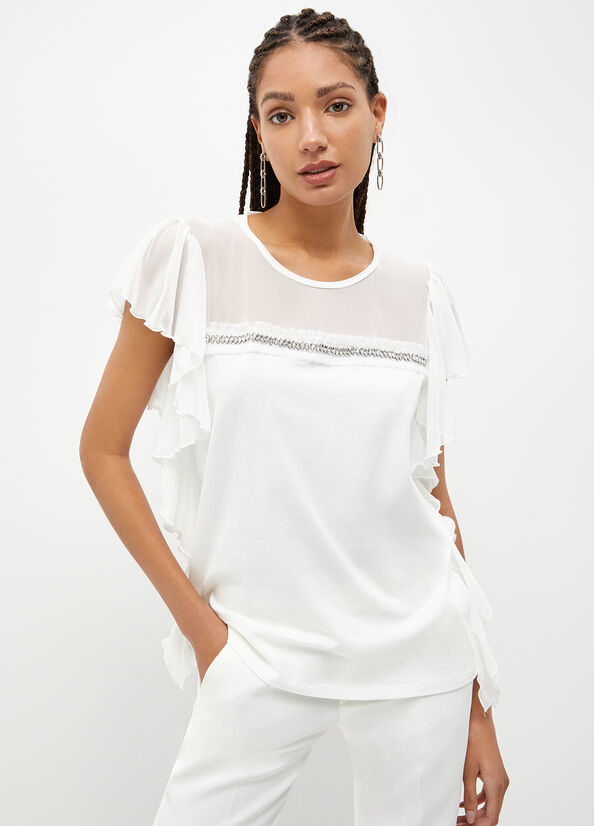 Tops Liu Jo With Rhinestones Mujer Blancas | QVR-546921