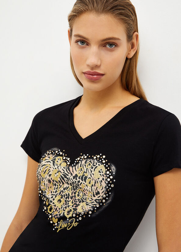 Tops Liu Jo With Wild Heart Print Mujer Negras | XDI-954863