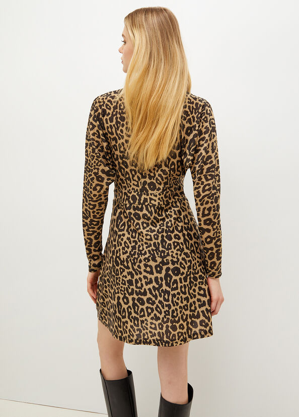 Vestido Liu Jo Lurex® Jersey Animal Print Mujer Marrones | ESO-816207